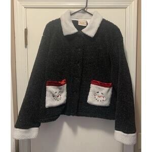 Decorated Originals Snowman Pockets Women Fleece Button Up